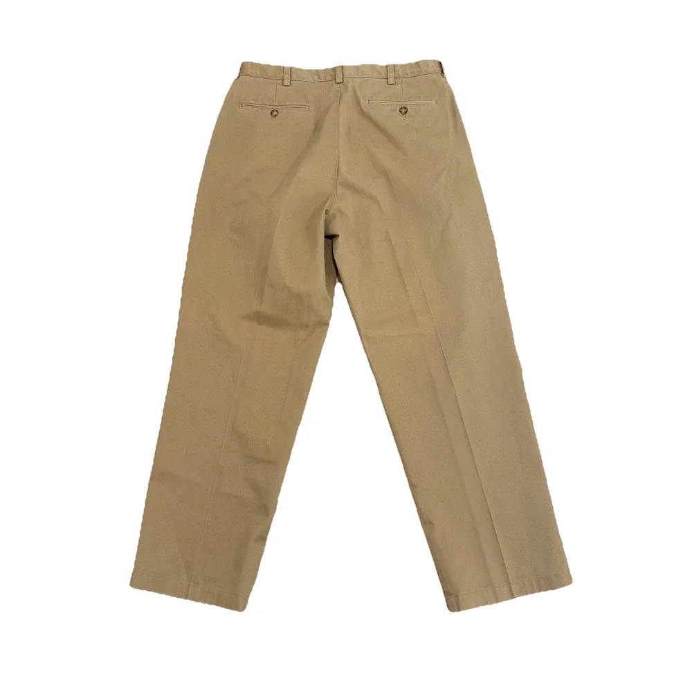 L.L. Bean Comfort Waist Chinos Mens 35x30 Double Pleated Khaki Tan Pants Relaxed - Picture 5 of 11